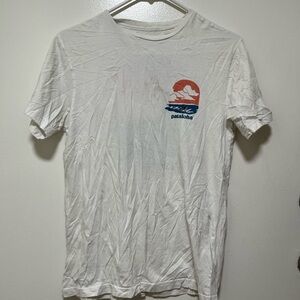 Patagonia White Tee with Red and Blue Graphic